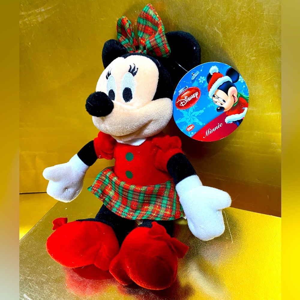 DISNEY CHRISTMAS HOLIDAY MINNIE MOUSE w/SANTA HAT PLUSH ATTACHED ORIGINAL TAGS